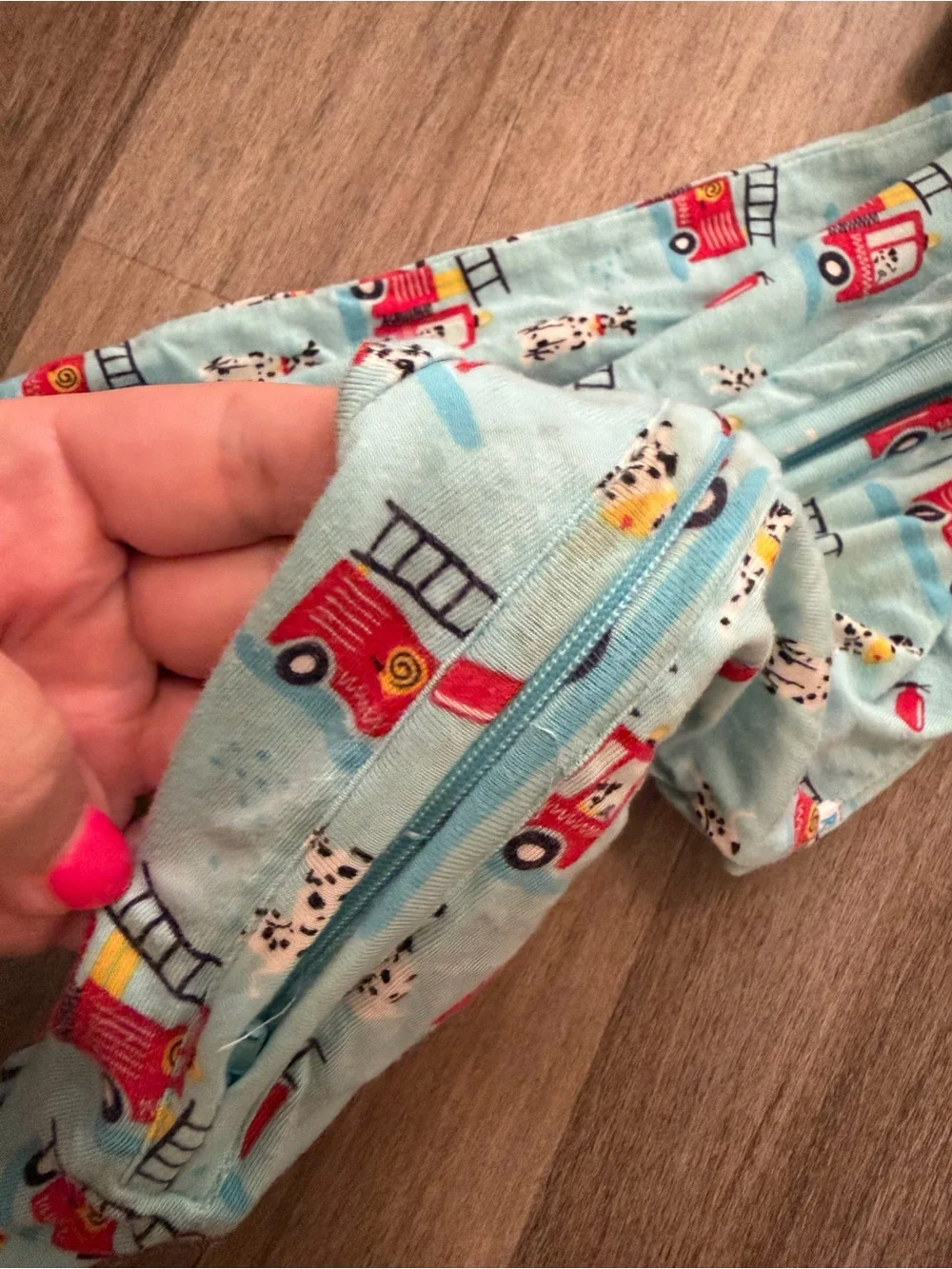 Kids Light Blue Fire Truck One-Piece Pajamas